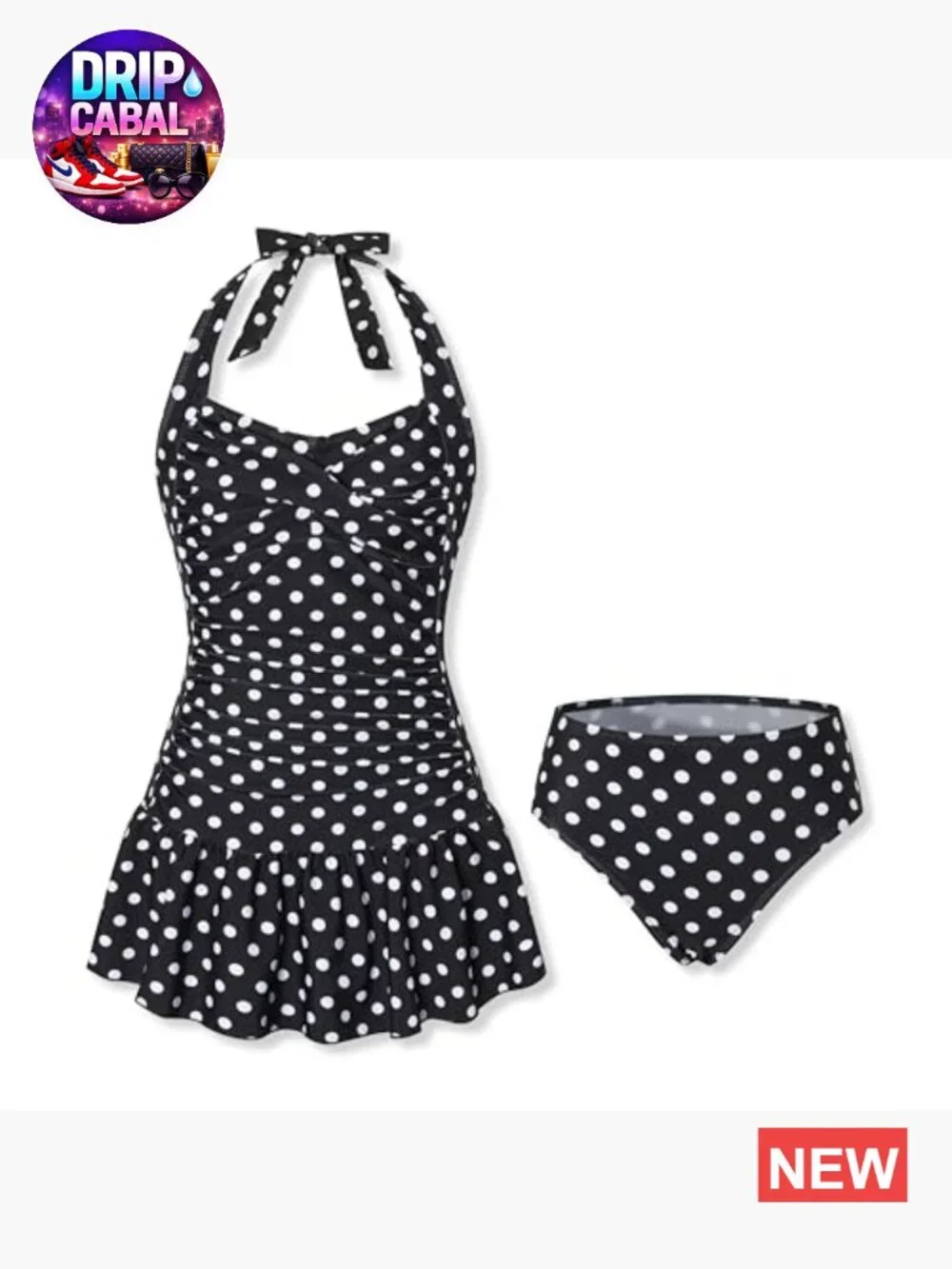 Tankini Swim Dress Set with Tummy Control High Waisted Bottom Polka Dot
